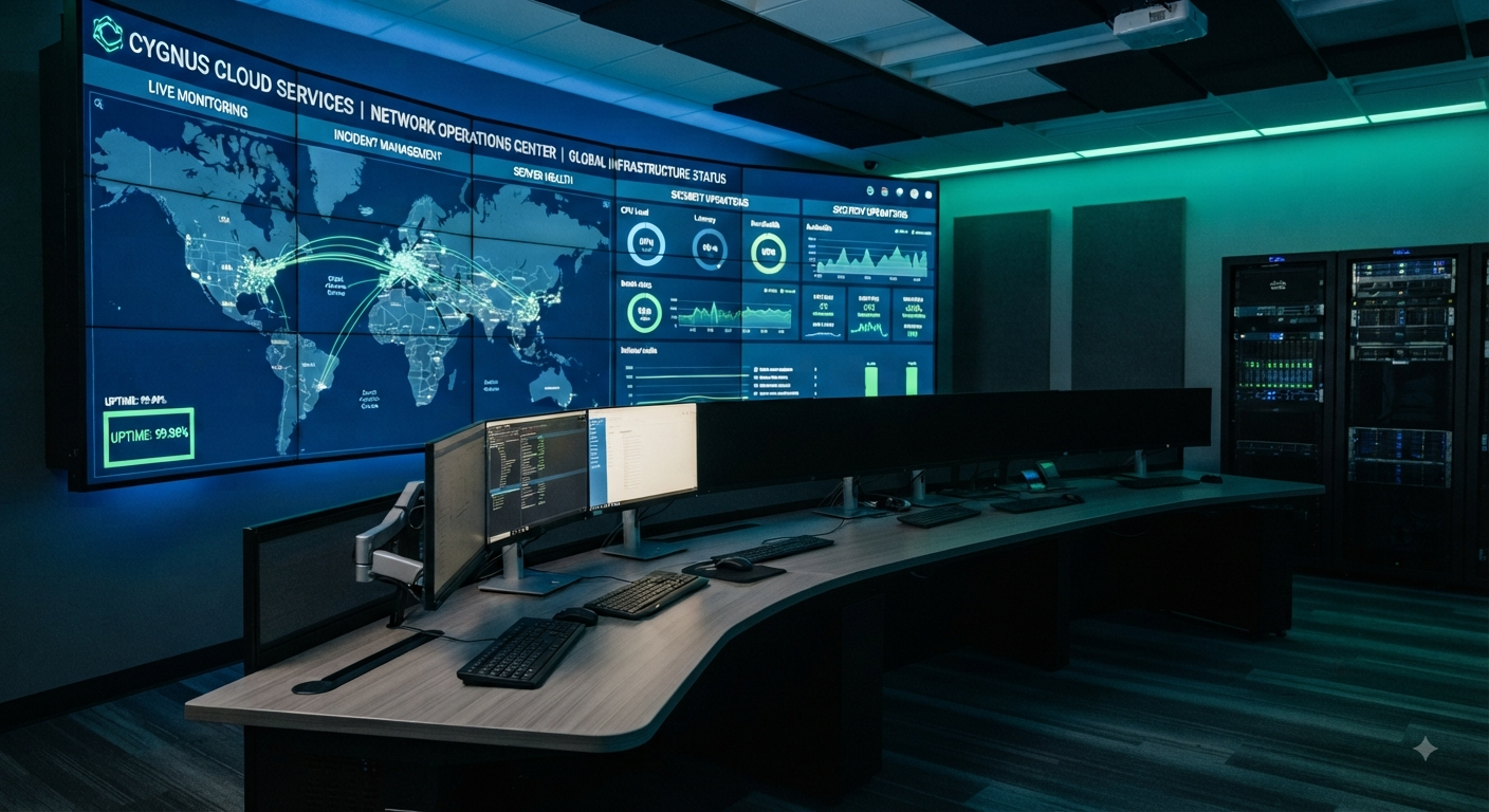 QualiSpace network operations centre — live monitoring wall showing global infrastructure status